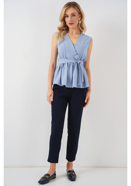Kadın BDART V Yaka Bağlama Yaylı Bluz Maya Mavisi