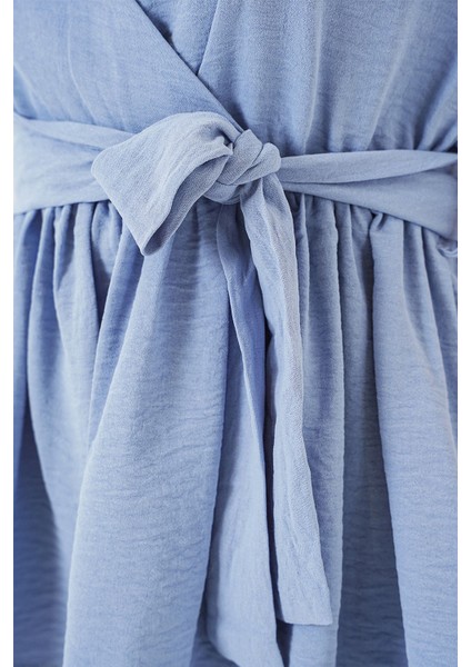 Kadın BDART V Yaka Bağlama Yaylı Bluz Maya Mavisi