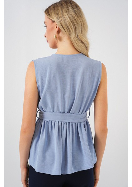 Kadın BDART V Yaka Bağlama Yaylı Bluz Maya Mavisi