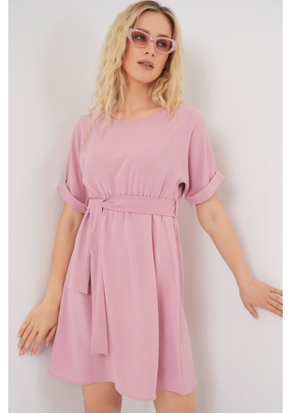 Kadın BDART Kemerli İkili Mini Elbise Pink