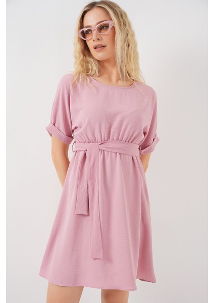 Kadın BDART Kemerli İkili Mini Elbise Pink