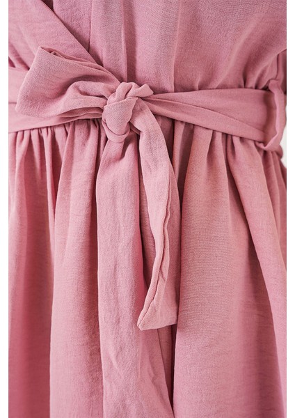 Kadın BDART V Yaka Bağlama Yaylı Bluz Pink