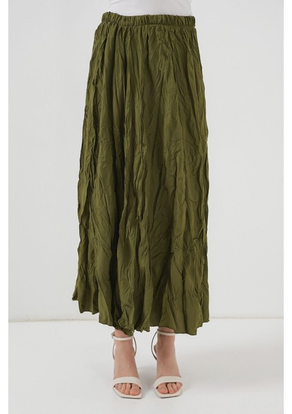 Kadın BDART Astarlı Dokulu Maxi Etek Haki Yeşil
