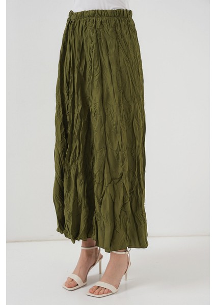 Kadın BDART Astarlı Dokulu Maxi Etek Haki Yeşil