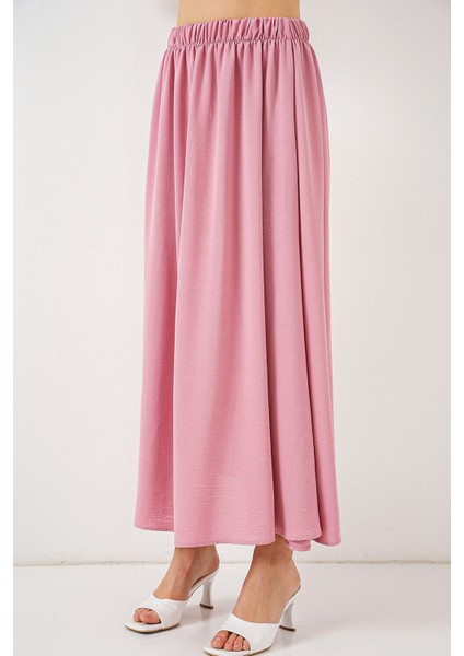 Kadın BDART Çekmece Bel Detaylı Dokulu Maxi Etek Toz Pembe
