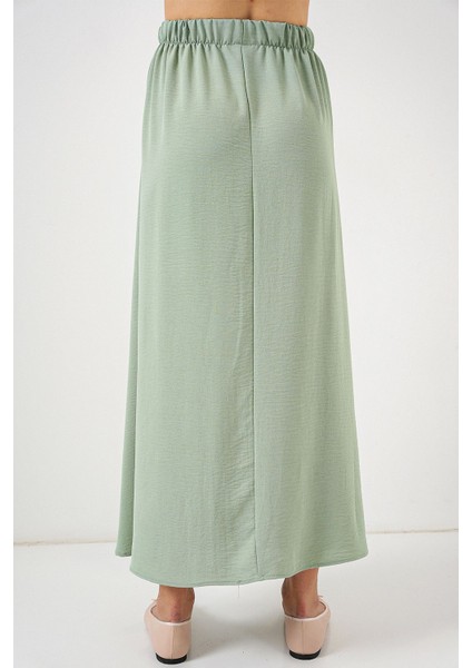 Kadın BDART Çekmece Bel Detaylı Dokulu Maxi Etek Zümrüt Yeşili