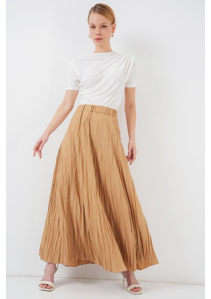 Kadın BDART Astarlı Dokulu Maxi Etek Natural