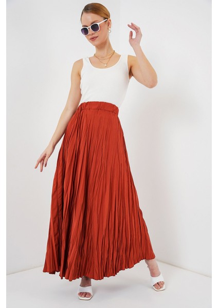 Kadın BDART Astarlı Dokulu Maxi Etek Tuğla Kırmızısı