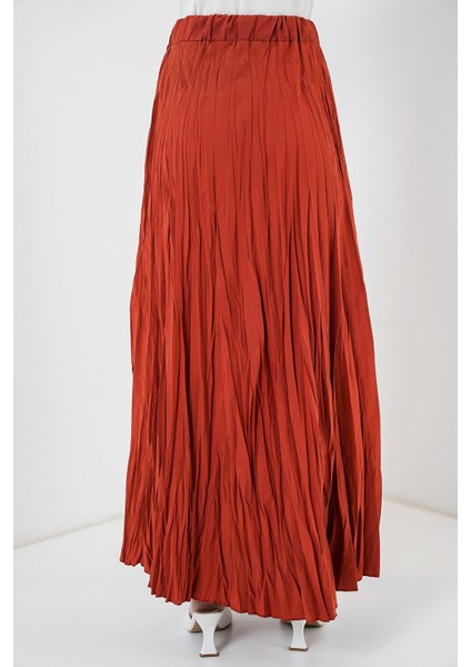 Kadın BDART Astarlı Dokulu Maxi Etek Tuğla Kırmızısı