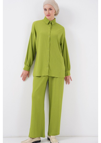 Kadın BDART Dokulu Örgü Takım Ceket Yaka Green