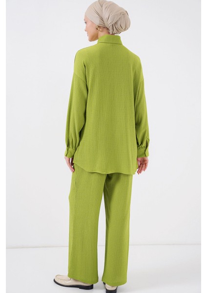 Kadın BDART Dokulu Örgü Takım Ceket Yaka Green