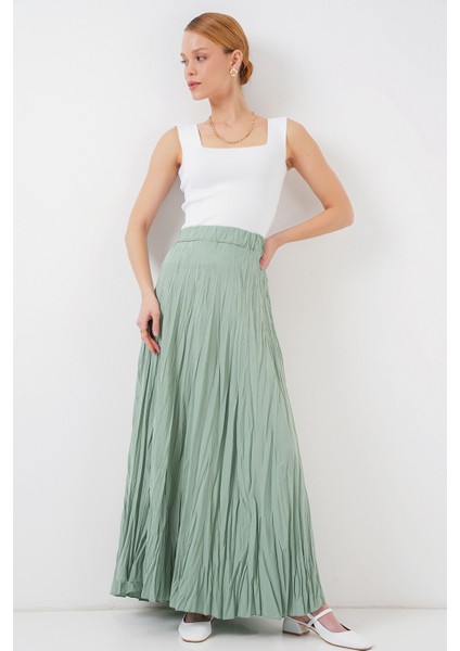 Kadın BDART Astarlı Dokulu Maxi Etek Adaçayı Yeşili