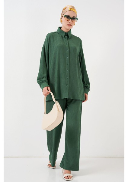 Kadın BDART Dokulu Örgü Takım Ceket Yaka Green