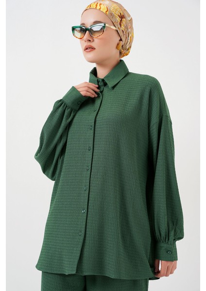 Kadın BDART Dokulu Örgü Takım Ceket Yaka Green