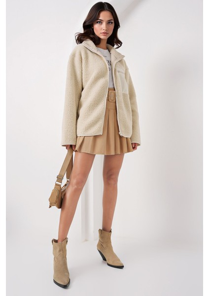 Kadın BDART Cep Detaylı Oversize Peluş Ceket Krem Doğal modelleri