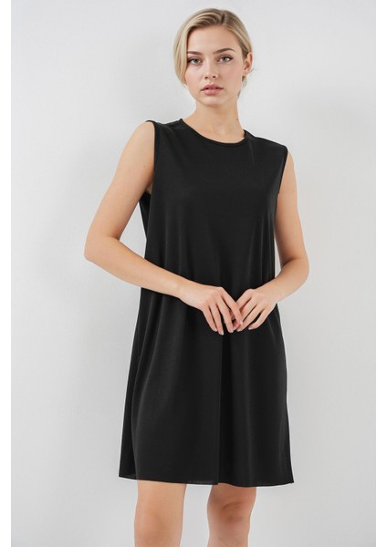 Kadın BDART Bol Kesim Midi Elbise, Düz Yakalı Siyah