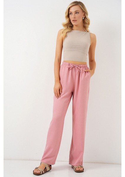 Kadın BDART Çekmeli Rahat Geniş Paça Pantolon Pink
