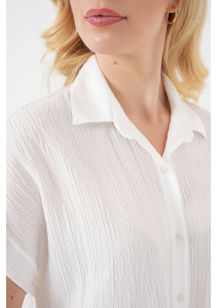 Kadın BDART Çizgili Poplin Düğmeli Gömlek Beyaz