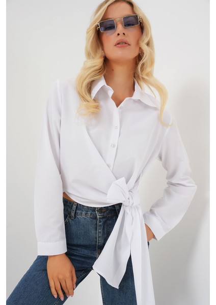 Kadın BDART İkili Kısa Gömlek Bow Detaylı White
