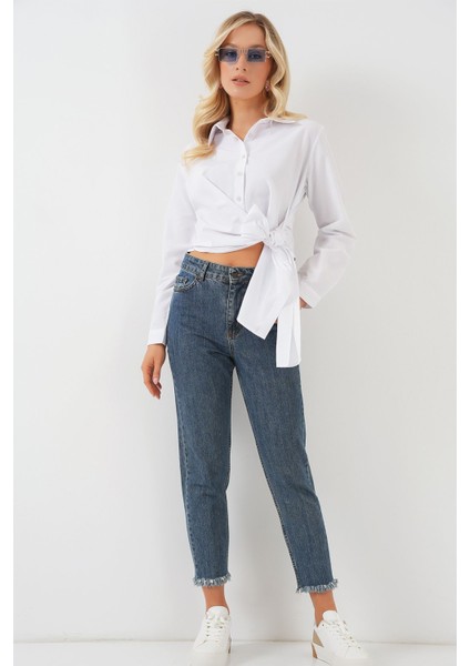 Kadın BDART İkili Kısa Gömlek Bow Detaylı White