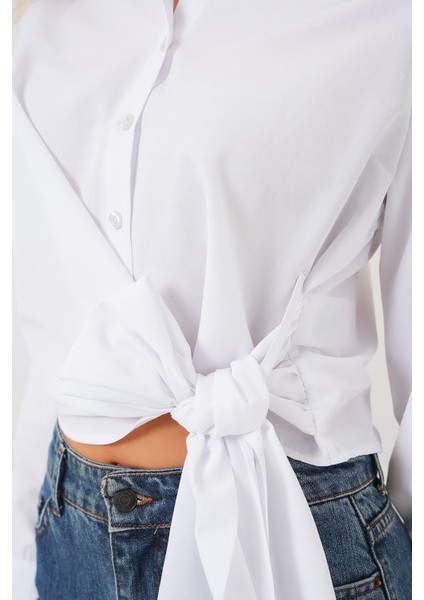 Kadın BDART İkili Kısa Gömlek Bow Detaylı White