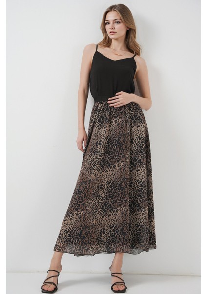Kadın BDART Astarlı Desenli Maxi Etek Natural