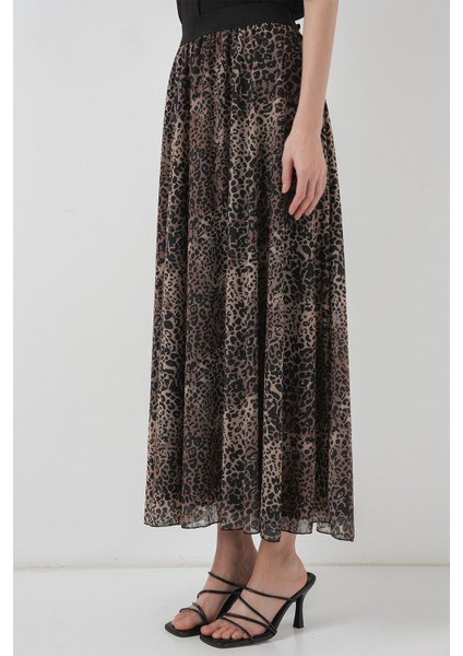 Kadın BDART Astarlı Desenli Maxi Etek Natural