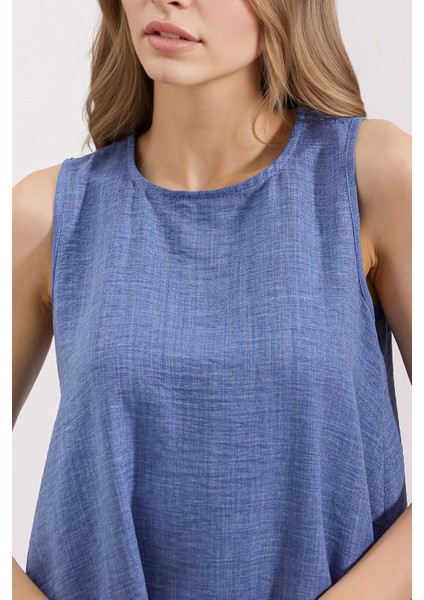 Kadın BDART Keten Karışımlı A-Form Mini Elbise Maya Mavisi