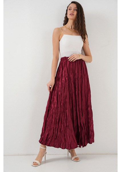 Kadın BDART Astarlı Doku Detaylı Maxi Etek Red
