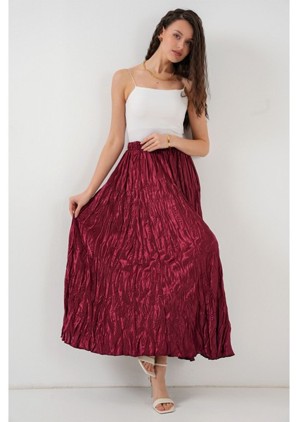 Kadın BDART Astarlı Doku Detaylı Maxi Etek Red