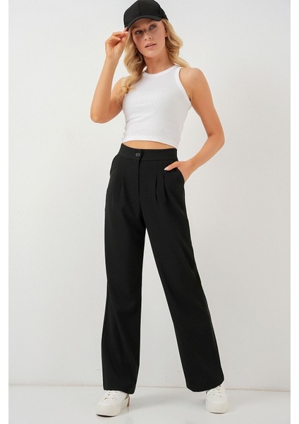 Kadın BDART Yüksek Bel Plise Palazzo Pantolon Siyah