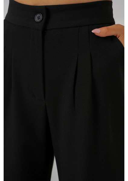 Kadın BDART Yüksek Bel Plise Palazzo Pantolon Siyah