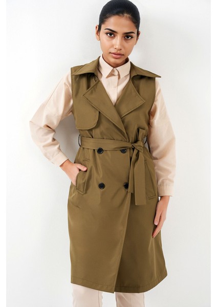 Kadın BDART Midi Şal Yaka Cep Detaylı Yelek Green fırsatları