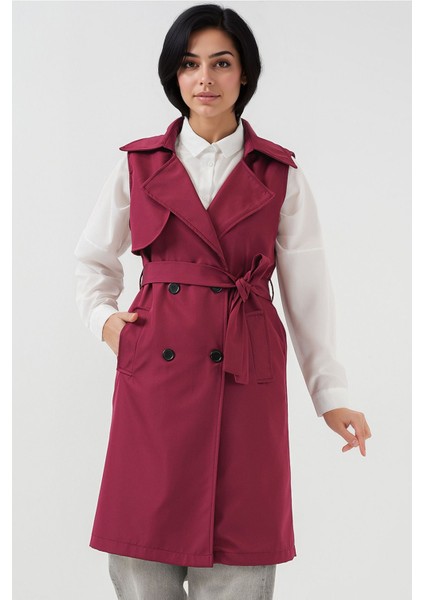 Kadın BDART Midi Şal Yaka Cep Detaylı Yelek Bordo Kırmızı indirimleri