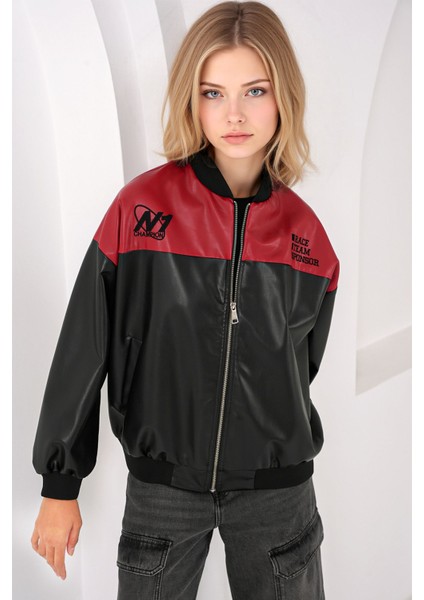 Kadın BDART Süet Deri Bomer Yaka Kemerli Kısa Ceket Red