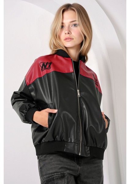 Kadın BDART Süet Deri Bomer Yaka Kemerli Kısa Ceket Red