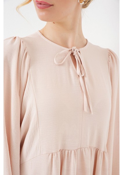 Kadın BDART Düğmeli Tekstil Desenli Max Dress Tozlu Beyaz