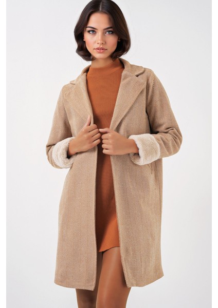 Kadın BDART Şal Yaka Herringbone Yün Karışımı Kaban Brown indirimleri