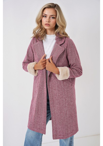Kadın BDART Şal Yaka Herringbone Yün Karışımı Kaban Bordo Kırmızı fırsatları