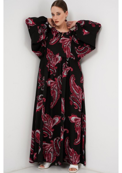Kadın BDART Düğmeli Tekstil Desenli Max Dress Kırmızı