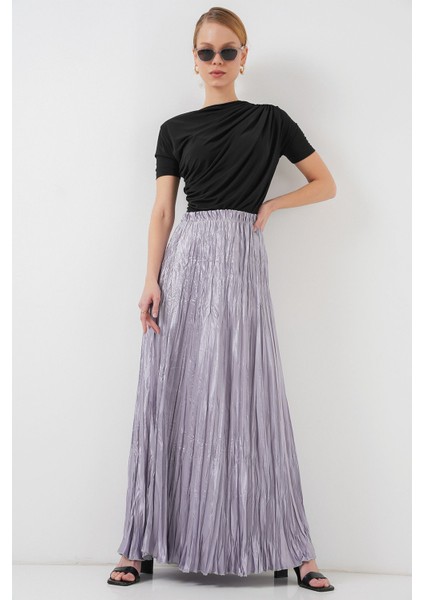 Kadın BDART Astarlı Doku Detaylı Maxi Etek Grey