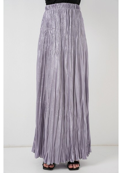 Kadın BDART Astarlı Doku Detaylı Maxi Etek Grey