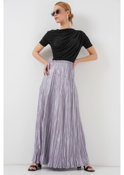 Kadın BDART Astarlı Doku Detaylı Maxi Etek Grey