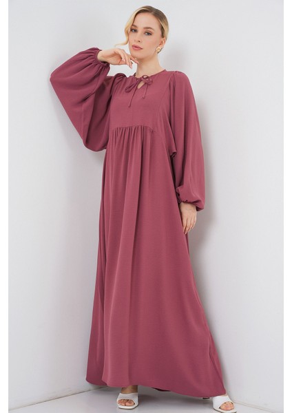 Kadın BDART Düğmeli Tekstil Desenli Max Dress Tozlu Gül Pembesi