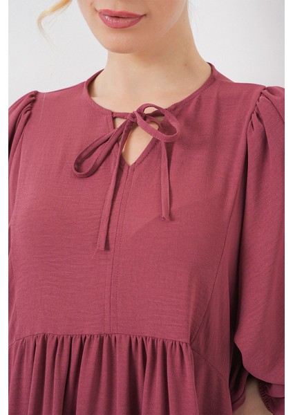 Kadın BDART Düğmeli Tekstil Desenli Max Dress Tozlu Gül Pembesi