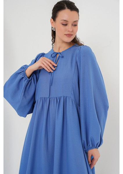 Kadın BDART Düğmeli Tekstil Desenli Max Dress Fas Mavisi