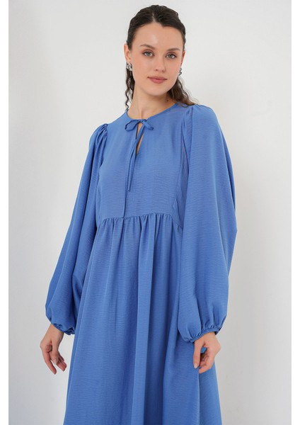 Kadın BDART Düğmeli Tekstil Desenli Max Dress Fas Mavisi