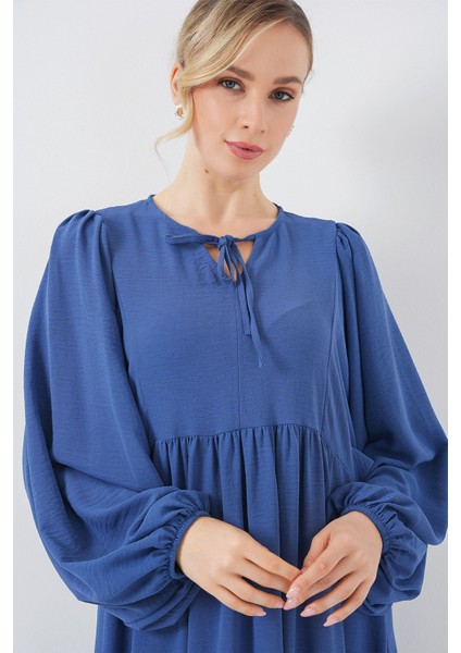 Kadın BDART Düğmeli Tekstil Desenli Max Dress Fas Mavisi