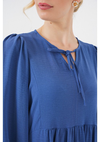Kadın BDART Düğmeli Tekstil Desenli Max Dress Fas Mavisi