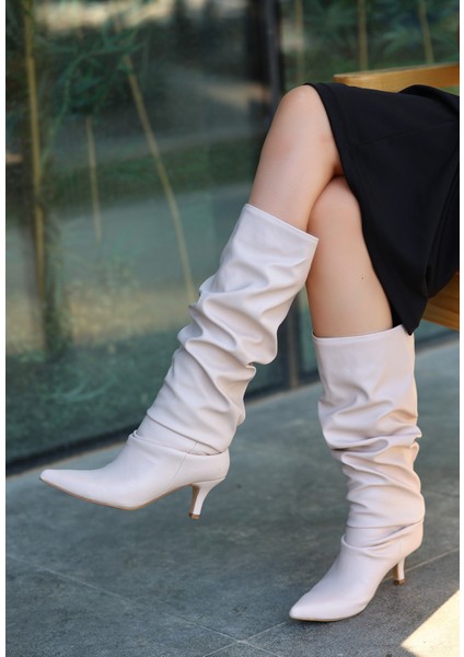 Bej Kadın Topuklu Çizme fiyatları